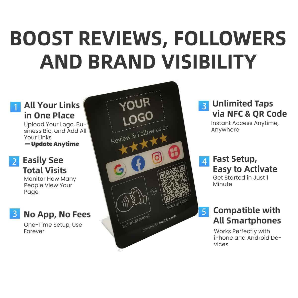 Custom Review Tap Card Stand for Google & Social Media Sign (2 Pack), Black