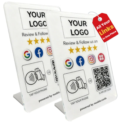 Custom Review Tap Card Stand for Google & Social Media Sign (2 Pack)