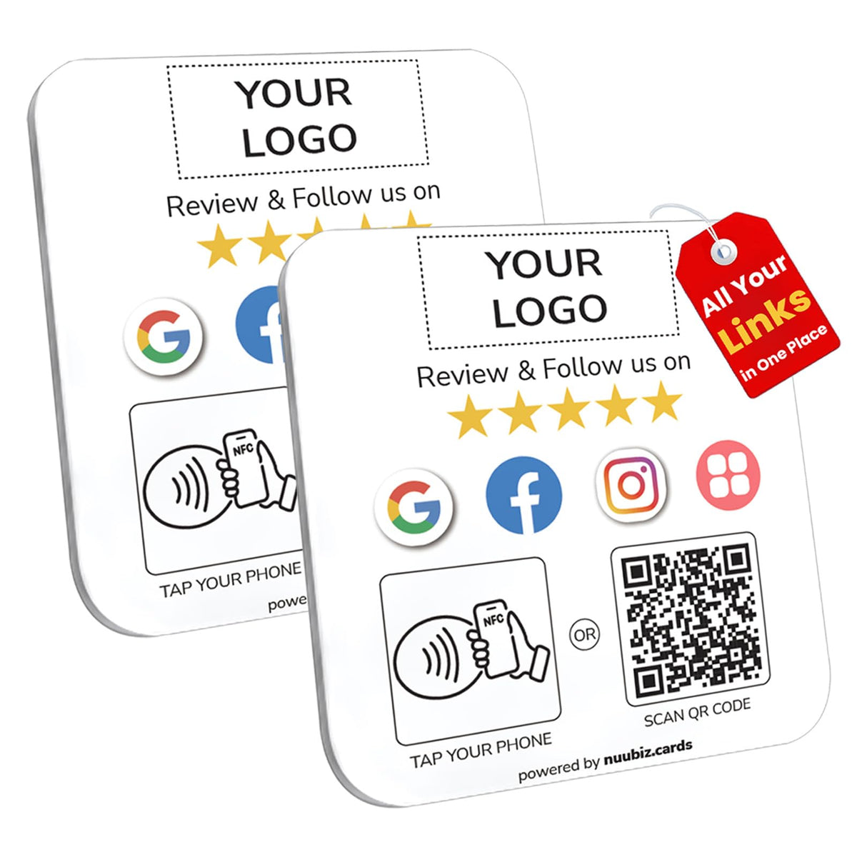 Custom Review Tap Plate for Google & Social Media Sign (2 Pack)