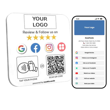 Custom Review Tap Plate for Google & Social Media Sign (2 Pack)
