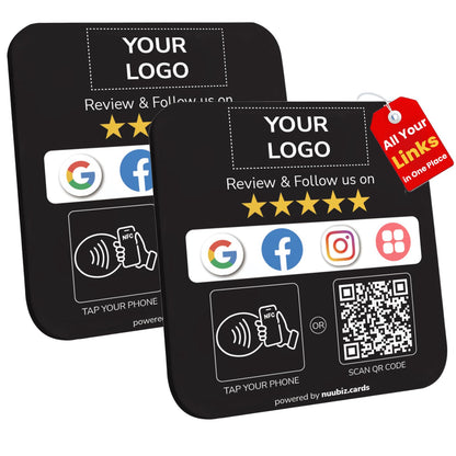 Custom Review Tap Plate for Google & Social Media Sign (2 Pack), Black