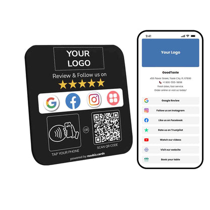 Custom Review Tap Plate for Google & Social Media Sign (2 Pack), Black
