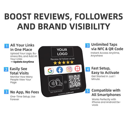 Custom Review Tap Plate for Google & Social Media Sign (2 Pack), Black