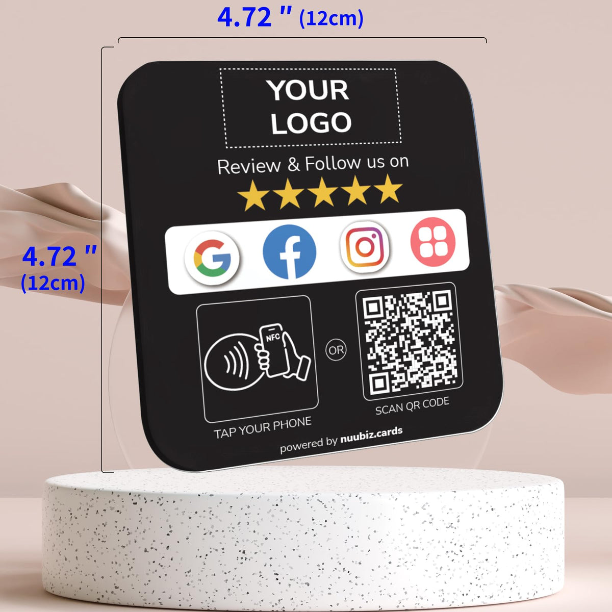 Custom Review Tap Plate for Google & Social Media Sign (2 Pack), Black