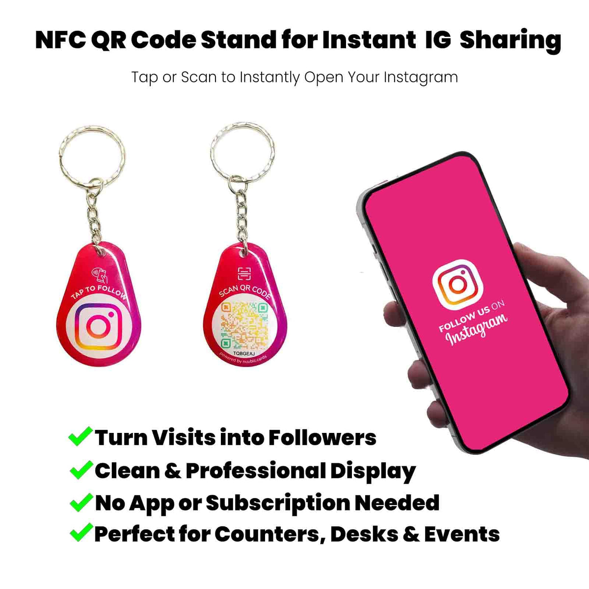 NUUBIZ Social Media NFC Keychain with QR Code for Instagram (1 PCS)