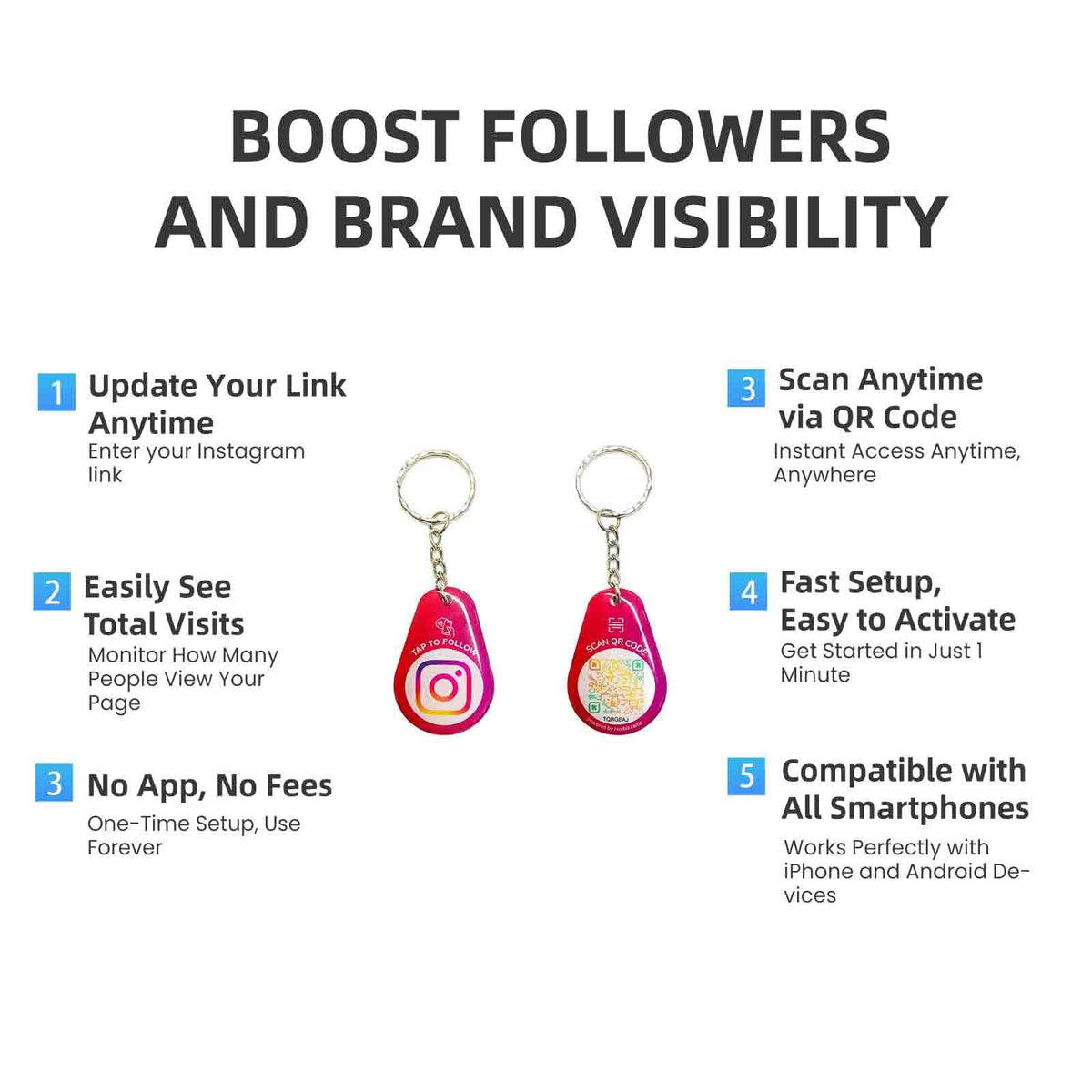 NUUBIZ Social Media NFC Keychain with QR Code for Instagram (1 PCS)