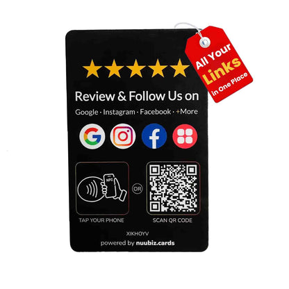 Multi-Link NFC & QR Code Review Tap Card for Google with Follow Us Sign