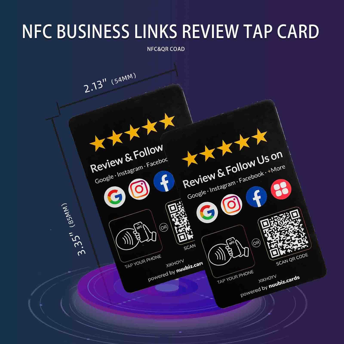 Multi-Link NFC & QR Code Review Tap Card for Google with Follow Us Sign