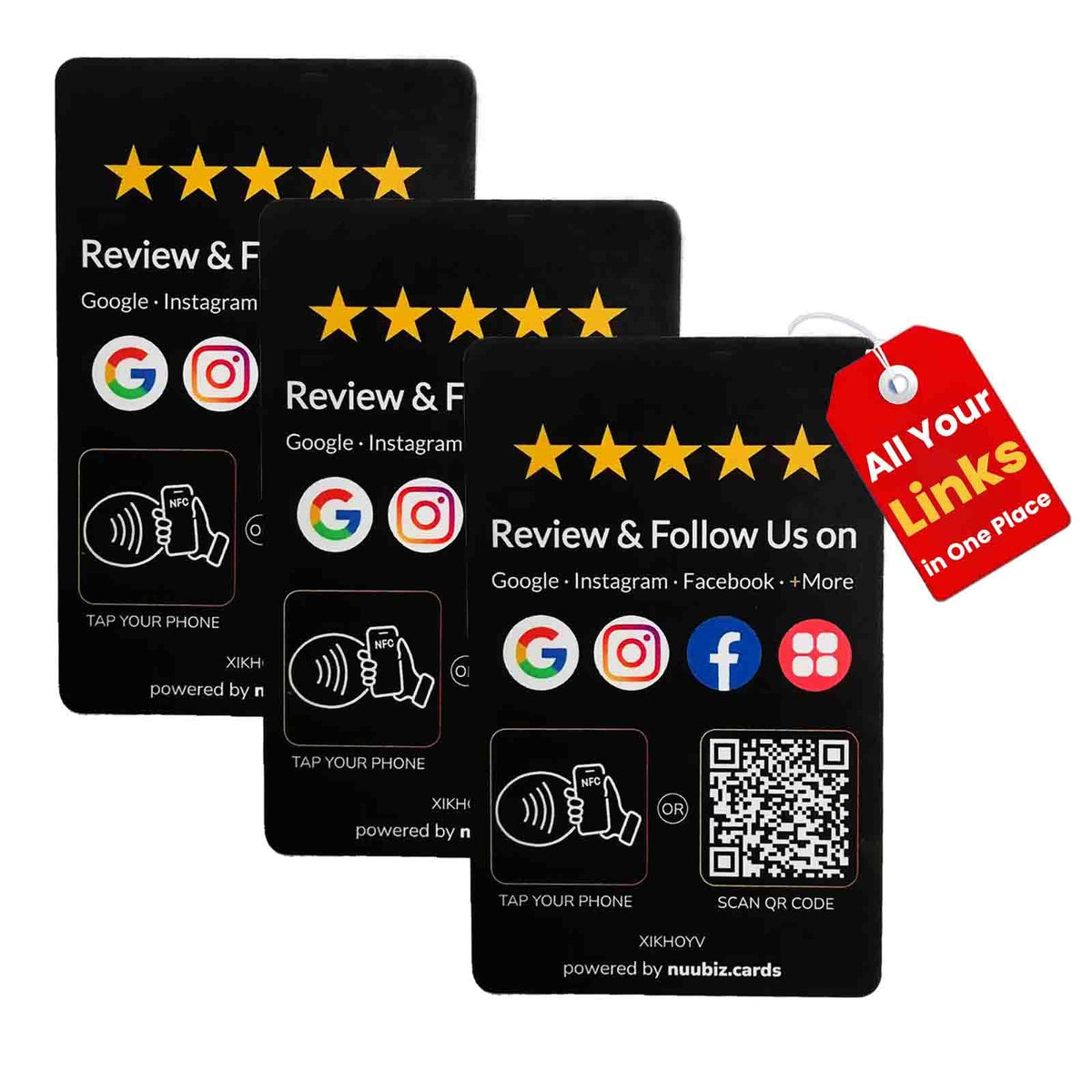 Multi-Link NFC & QR Review Tap Card for Google with Follow Us Sign(3 PCS)