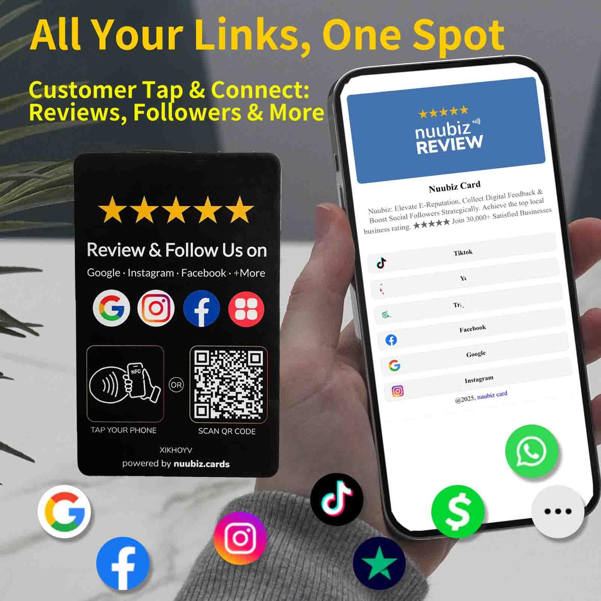 Multi-Link NFC & QR Review Tap Card for Google with Follow Us Sign(3 PCS)