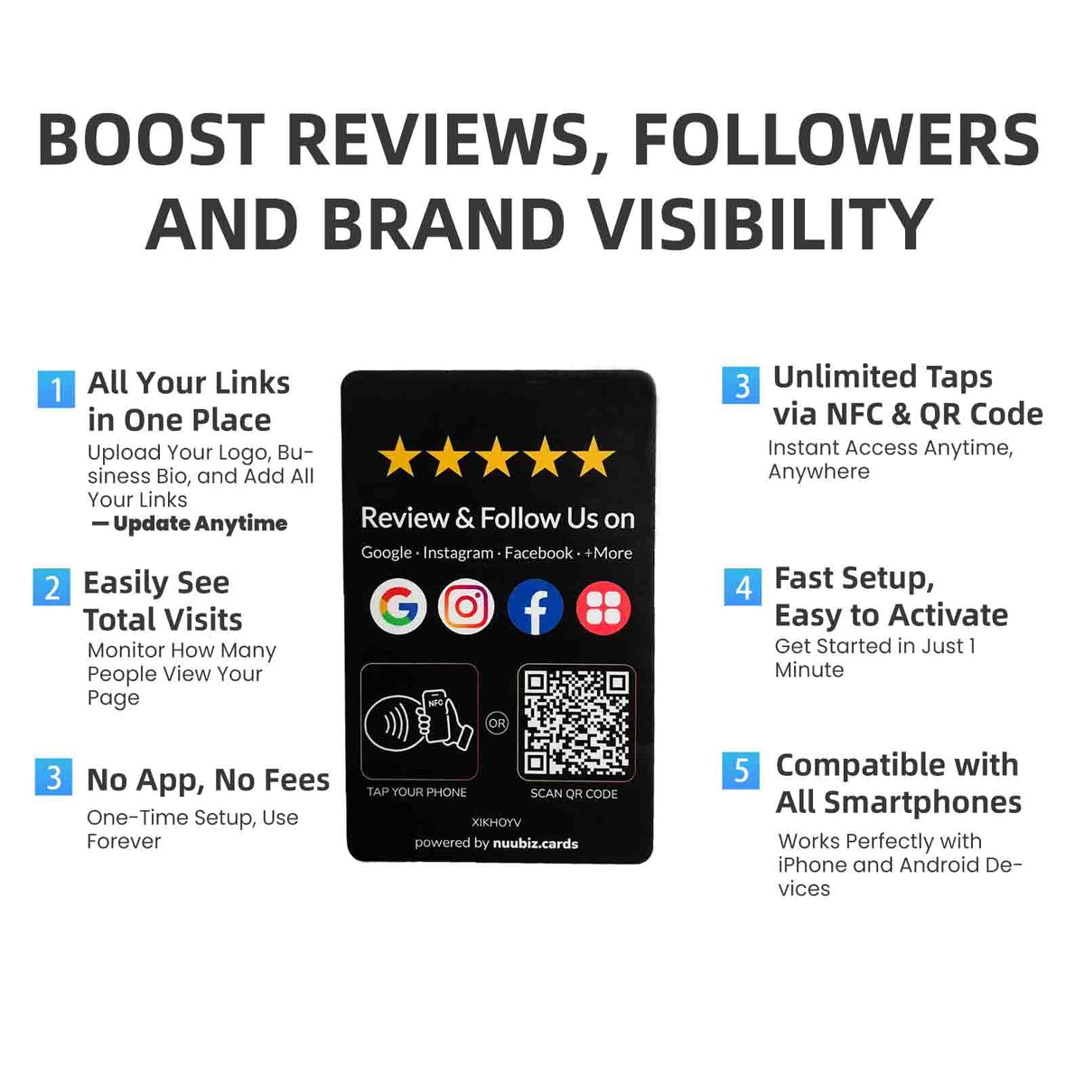 Multi-Link NFC & QR Review Tap Card for Google with Follow Us Sign(3 PCS)