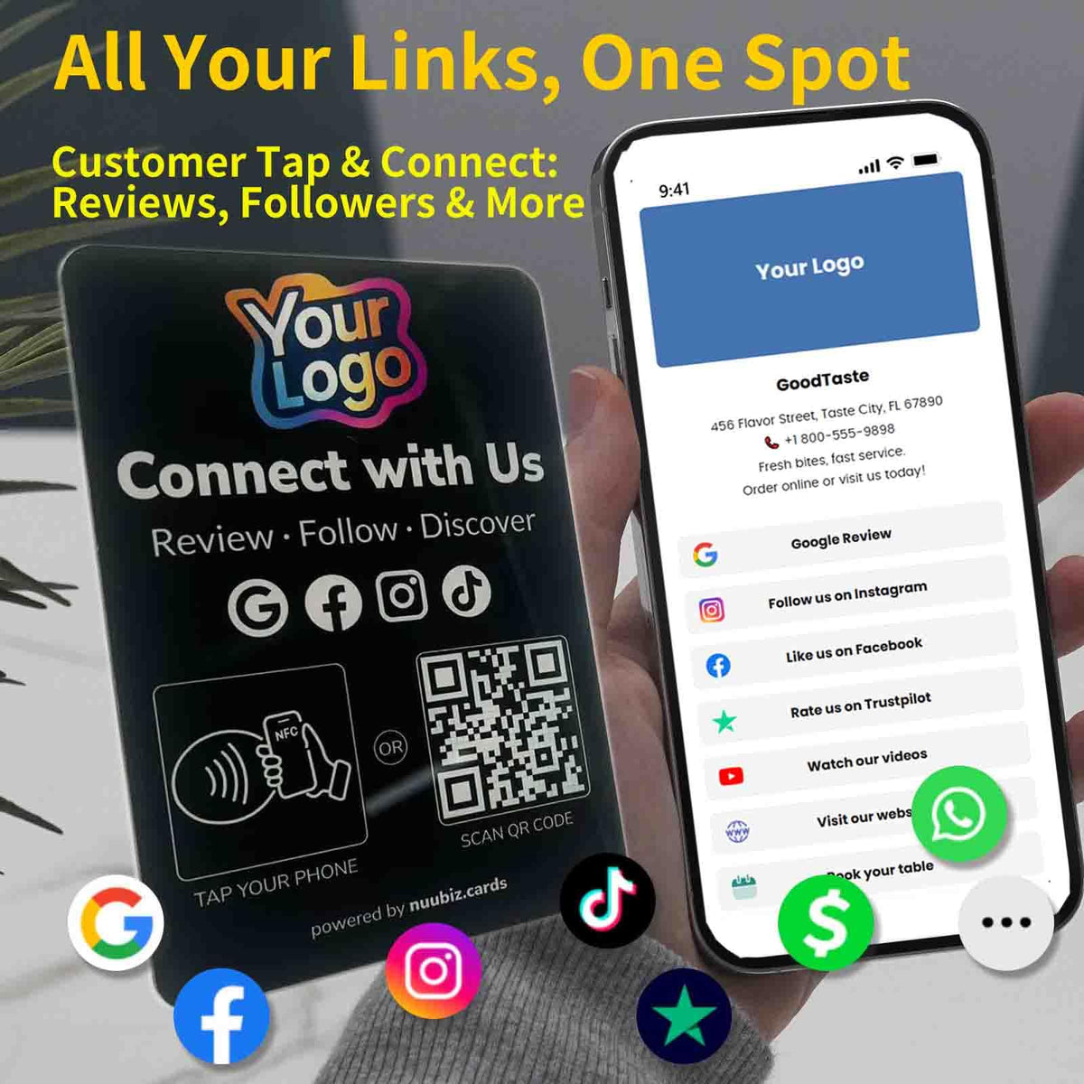 Custom Review Tap Card Stand for Google & Social Media Sign (2 Pack)