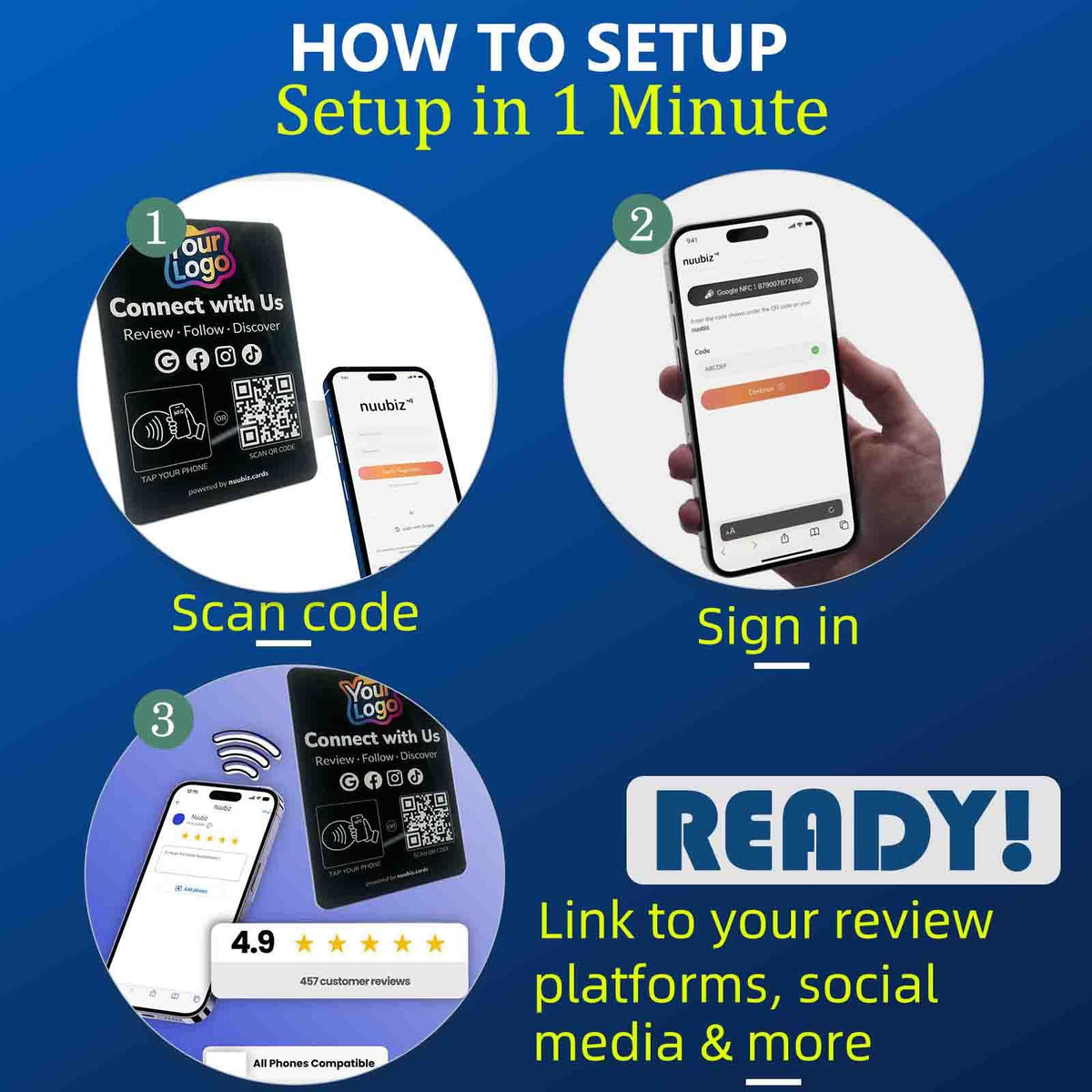 Custom Review Tap Card Stand for Google & Social Media Sign (2 Pack)