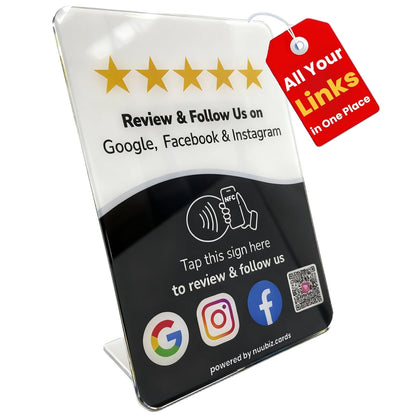 Google Review Stand with NFC & QR Code, All-in-One Social Media Sign, 6.3" × 4.53"