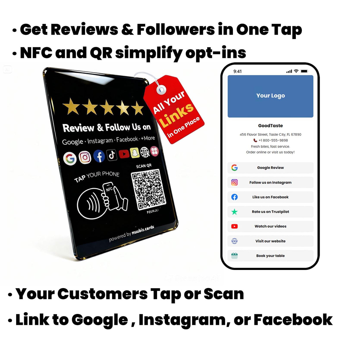 Review Tap Card Plate for Google with Social Media Sign