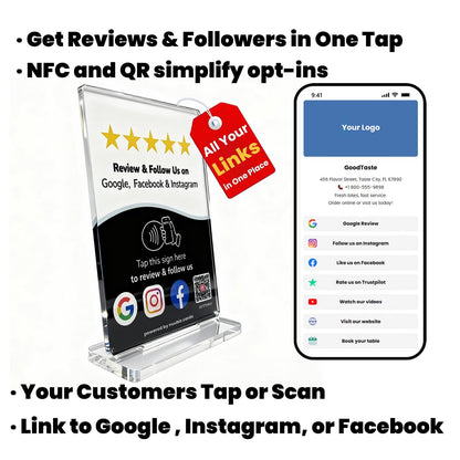 Multllink Review Tap Card Stand for Google with Social Media Sign
