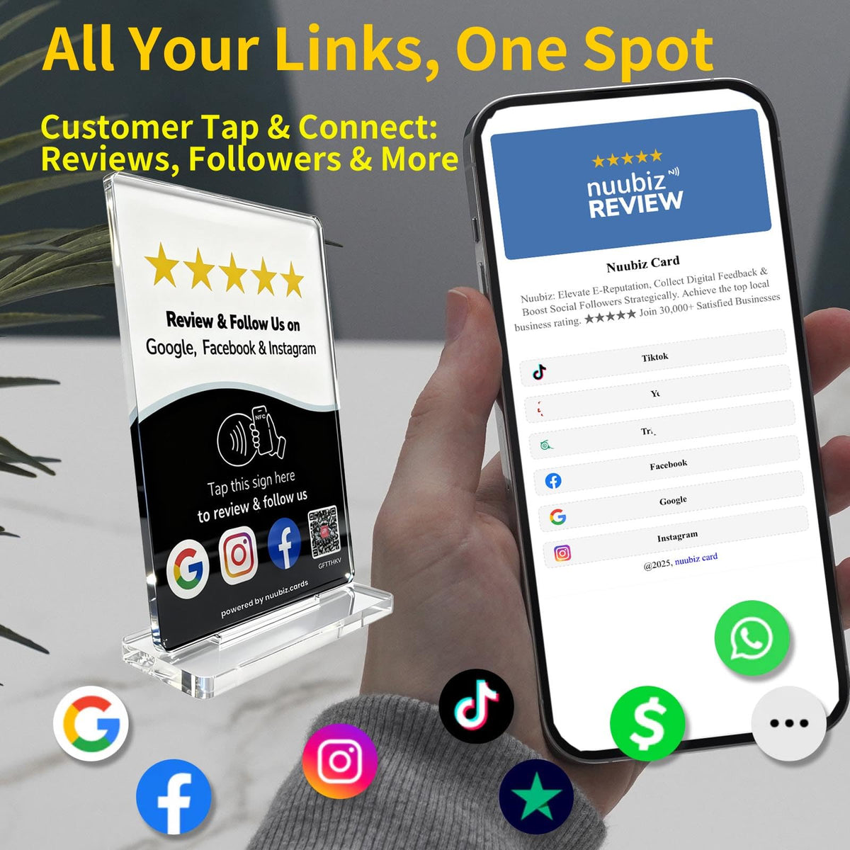 Multllink Review Tap Card Stand for Google with Social Media Sign