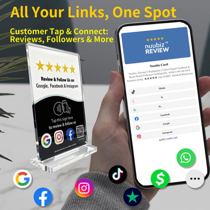 Multllink Review Tap Card Stand for Google with Social Media Sign