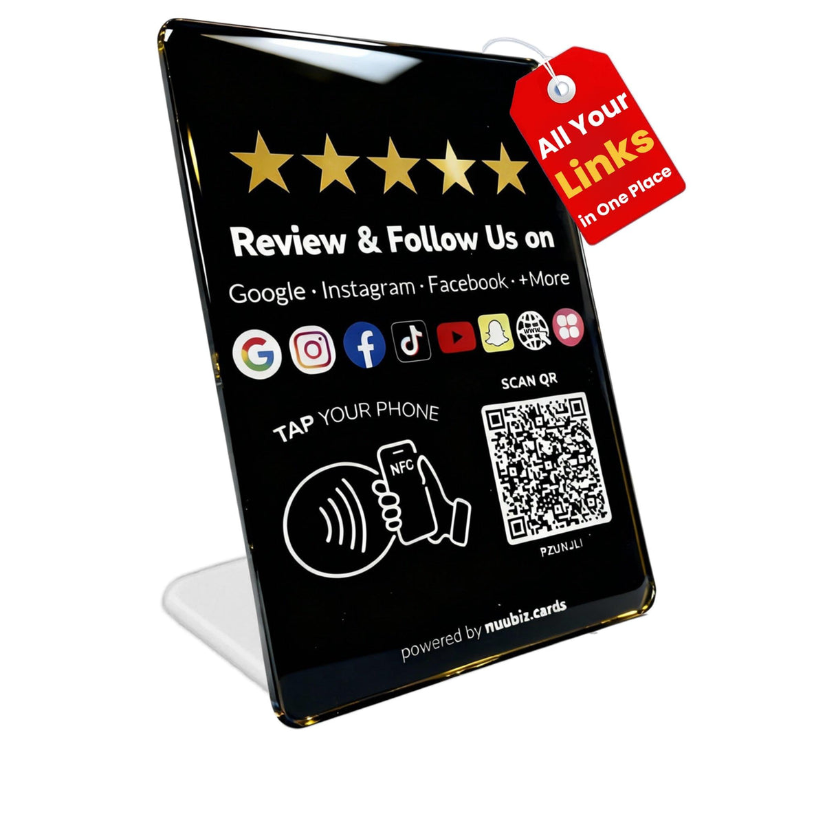 Multllink NFC QR Review Stand for Google & Social Media Follow Us Sign