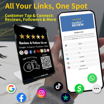 Multllink NFC QR Review Stand for Google & Social Media Follow Us Sign