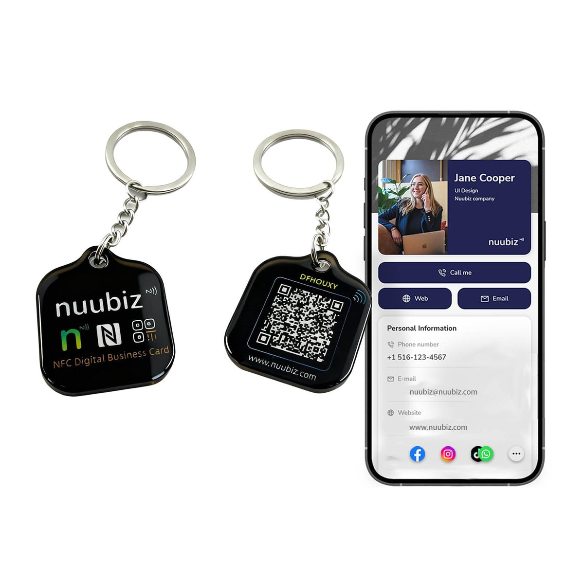 NUUBIZ Digital Business Card Keychain with NFC Tap & QR Scan