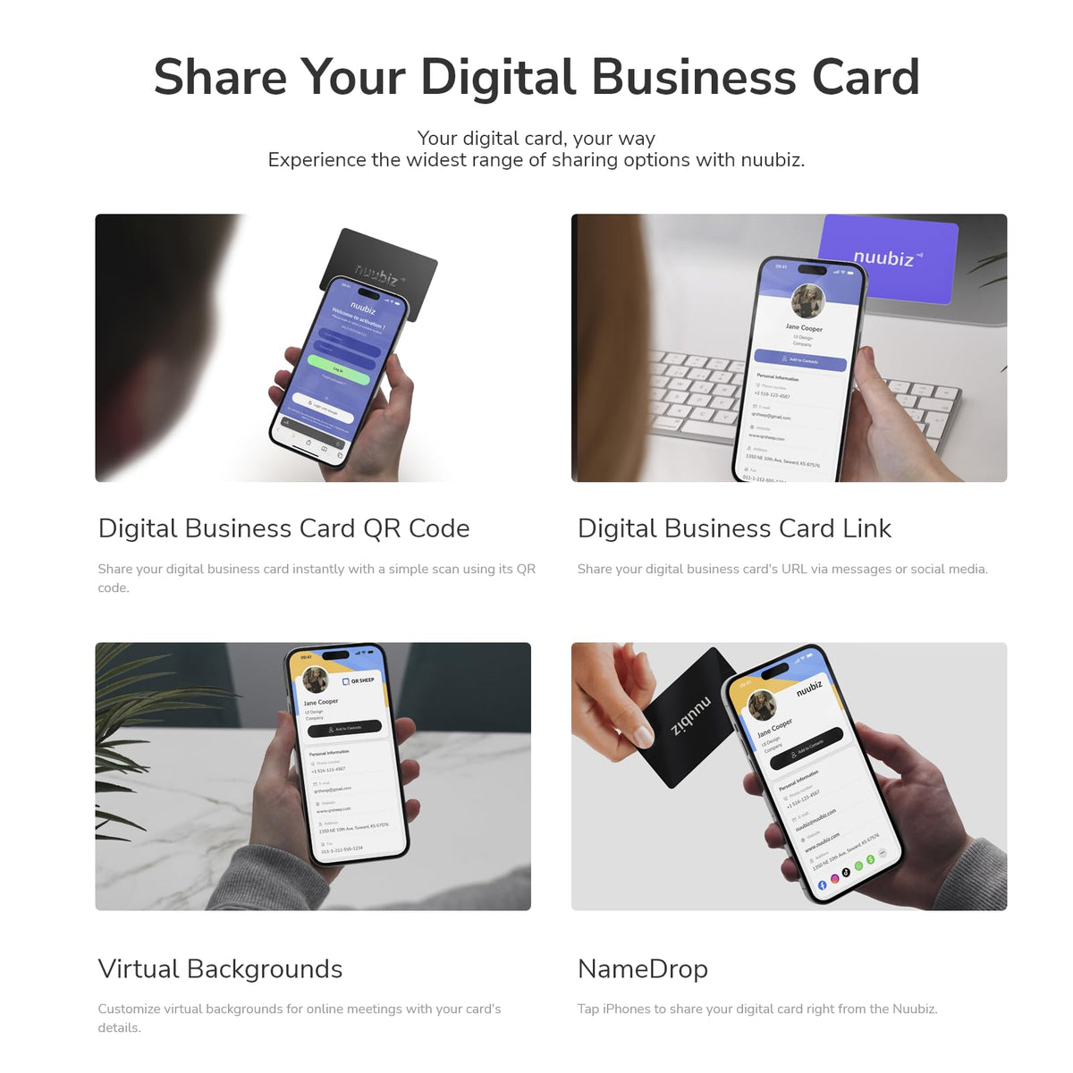 NUUBIZ Digital Business Card Keychain with NFC Tap & QR Scan