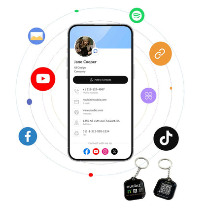 NUUBIZ Digital Business Card Keychain with NFC Tap & QR Scan