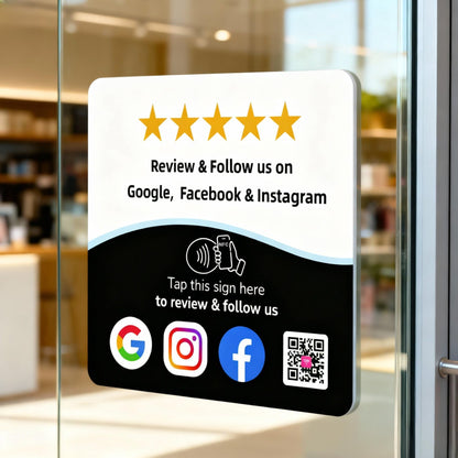 NFC QR Review Tap Card & Social Media Sign Plate, Large: 7.1"× 7.1"