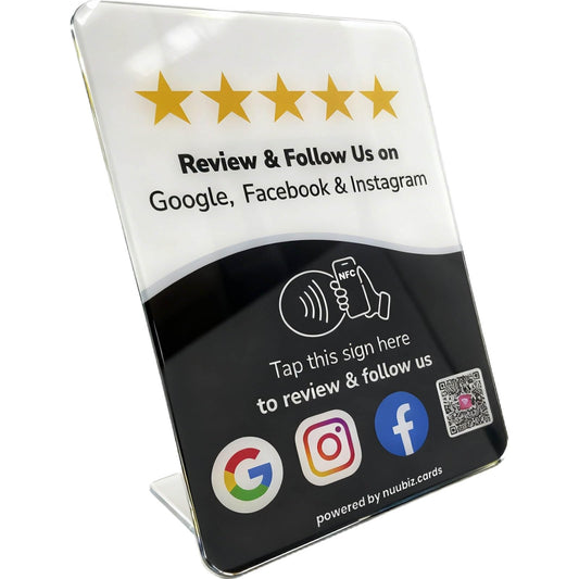 Large Google Review Stand with NFC & QR Code, Social Media Link Hub, 5.91" × 8.27"