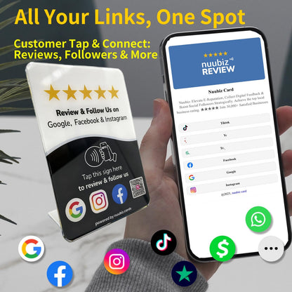 Large Google Review Stand with NFC & QR Code, Social Media Link Hub, 5.91" × 8.27"