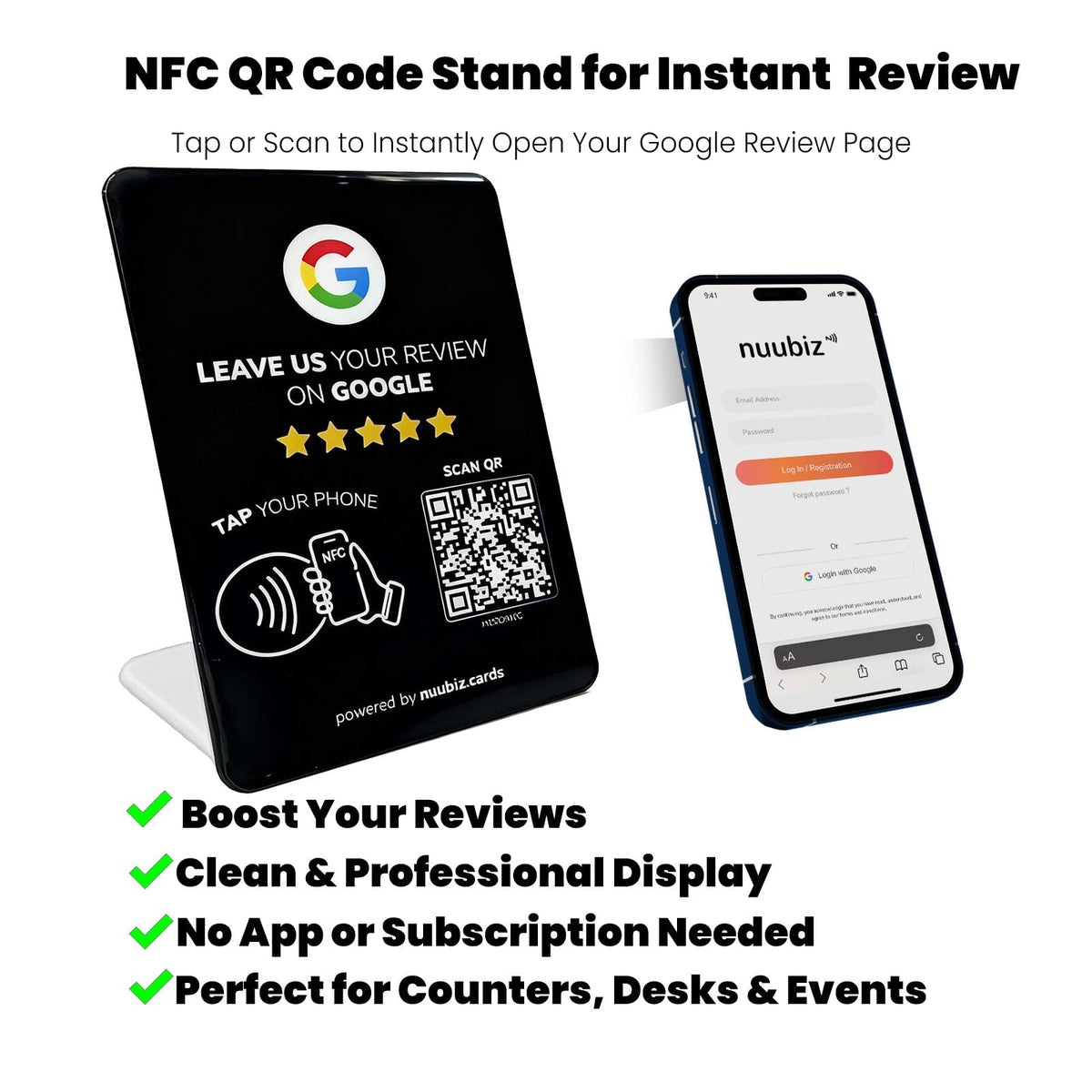 Review Stand for Google with NFC and QR Code (3 PCS), Large: 6.3" × 4.53"