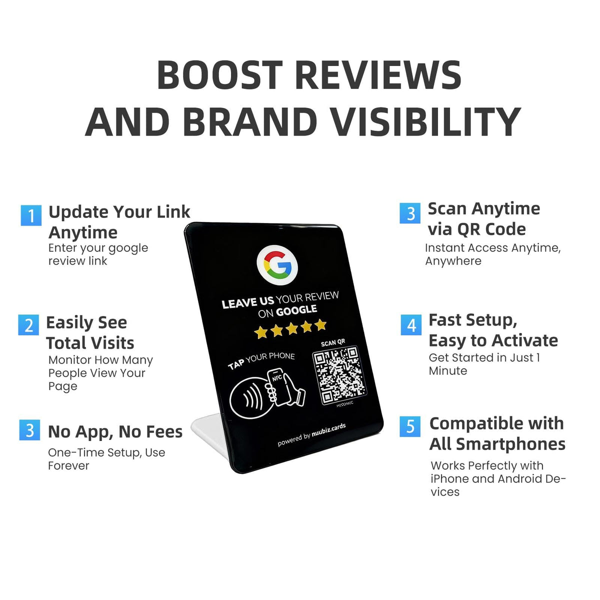 Review Stand for Google with NFC and QR Code (3 PCS), Large: 6.3" × 4.53"