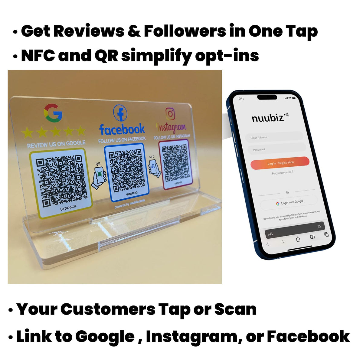 Review Stand & Follow Us on Social Media Sign for Instagram & Facebook