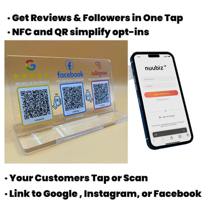 Review Stand & Follow Us on Social Media Sign for Instagram & Facebook