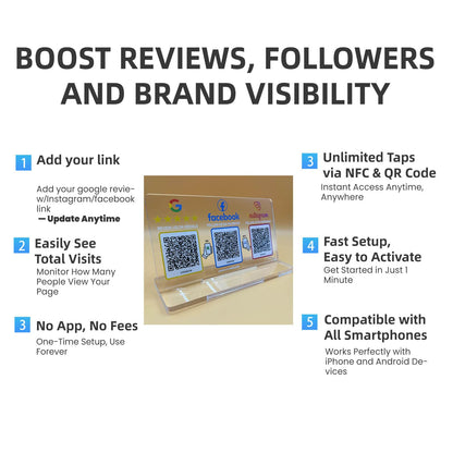 Review Stand & Follow Us on Social Media Sign for Instagram & Facebook