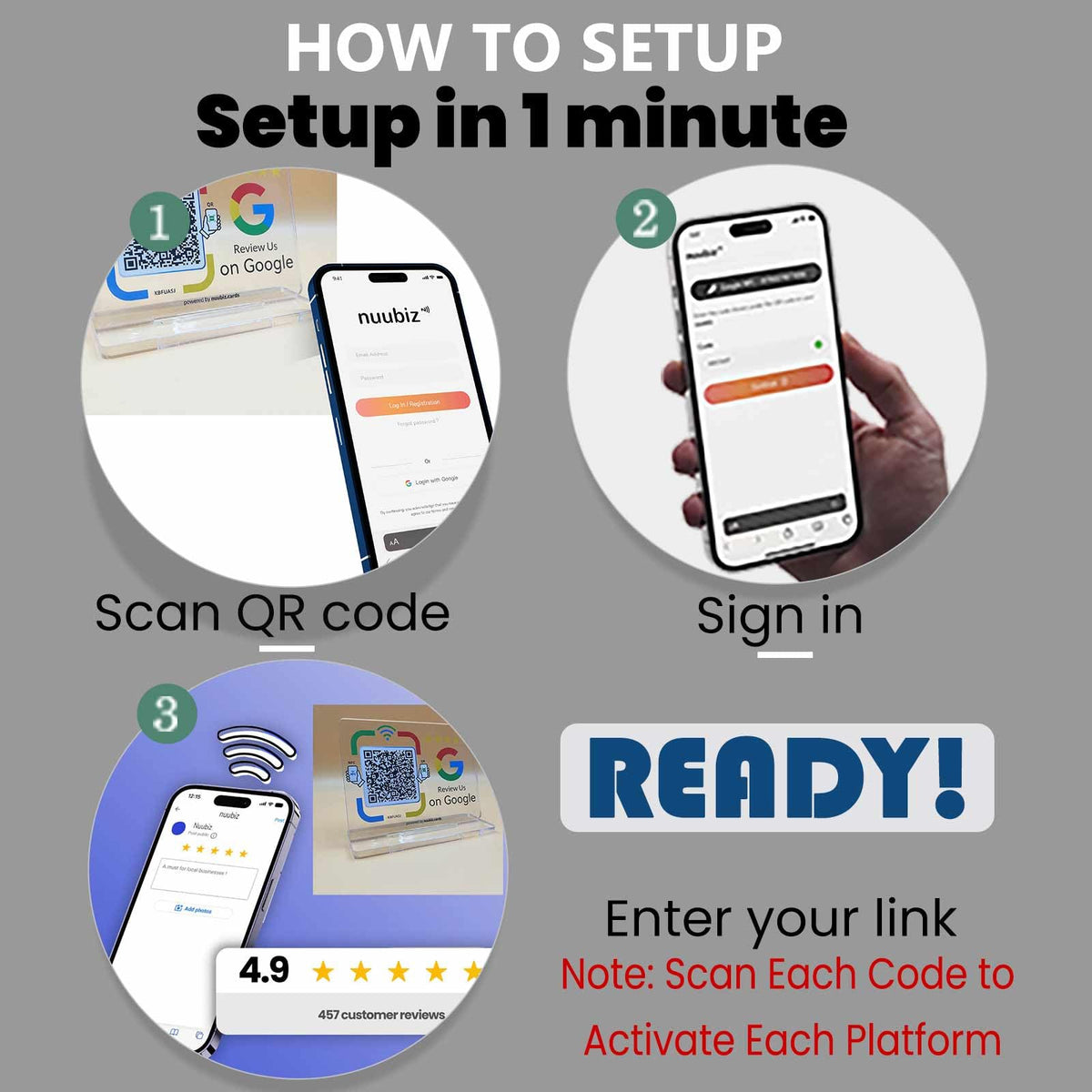Review Stand & Follow Us on Social Media Sign for Instagram & Facebook