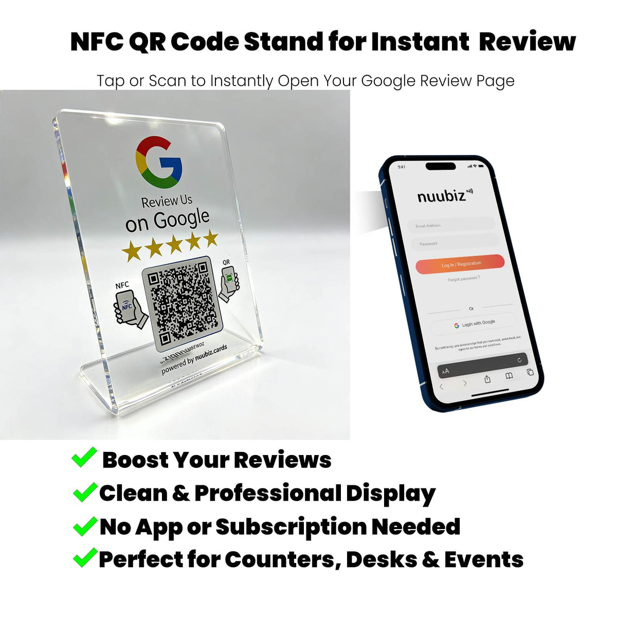 Review Us Stand for Google (1 Pack)– NFC & QR Code