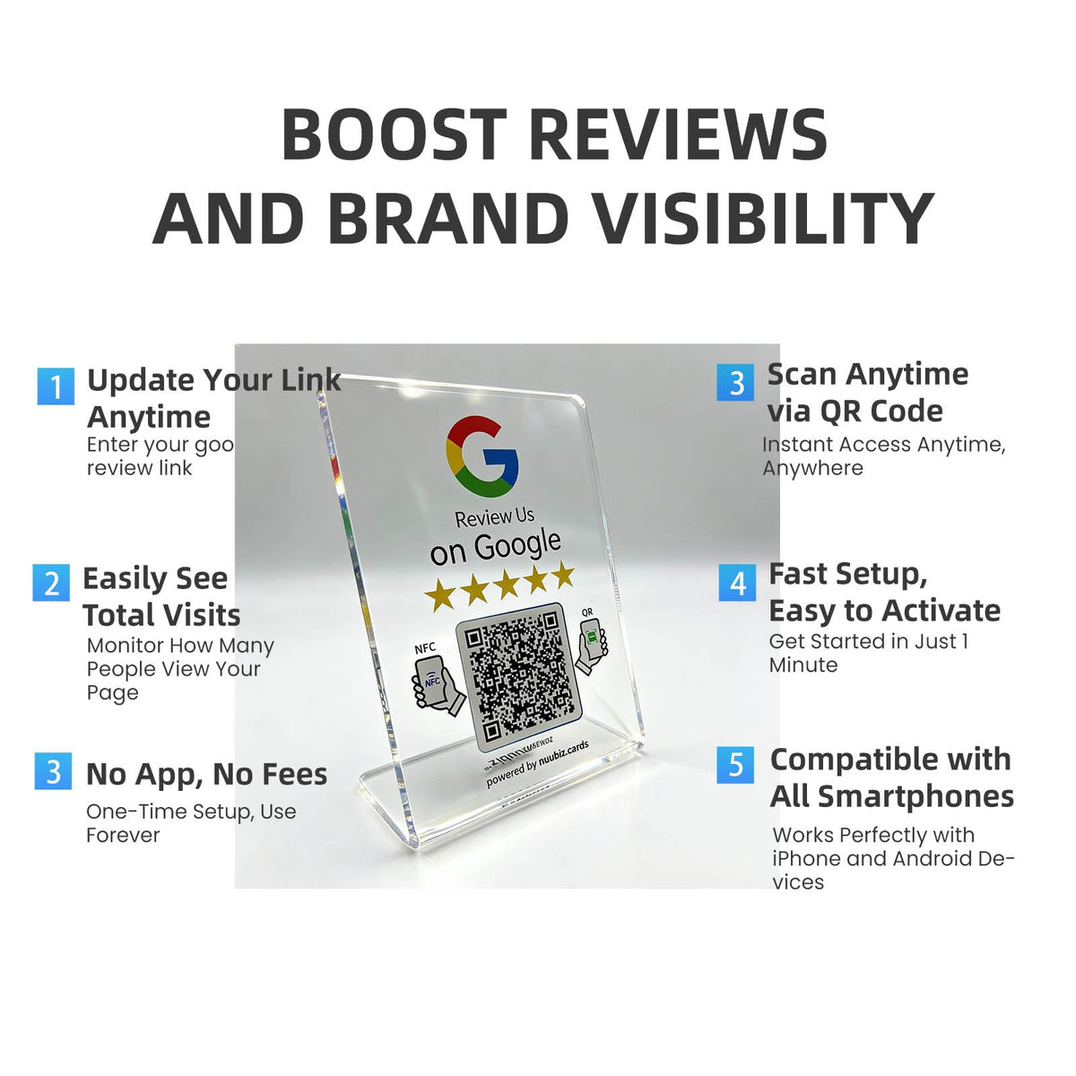 Review Us Stand for Google (1 Pack)– NFC & QR Code