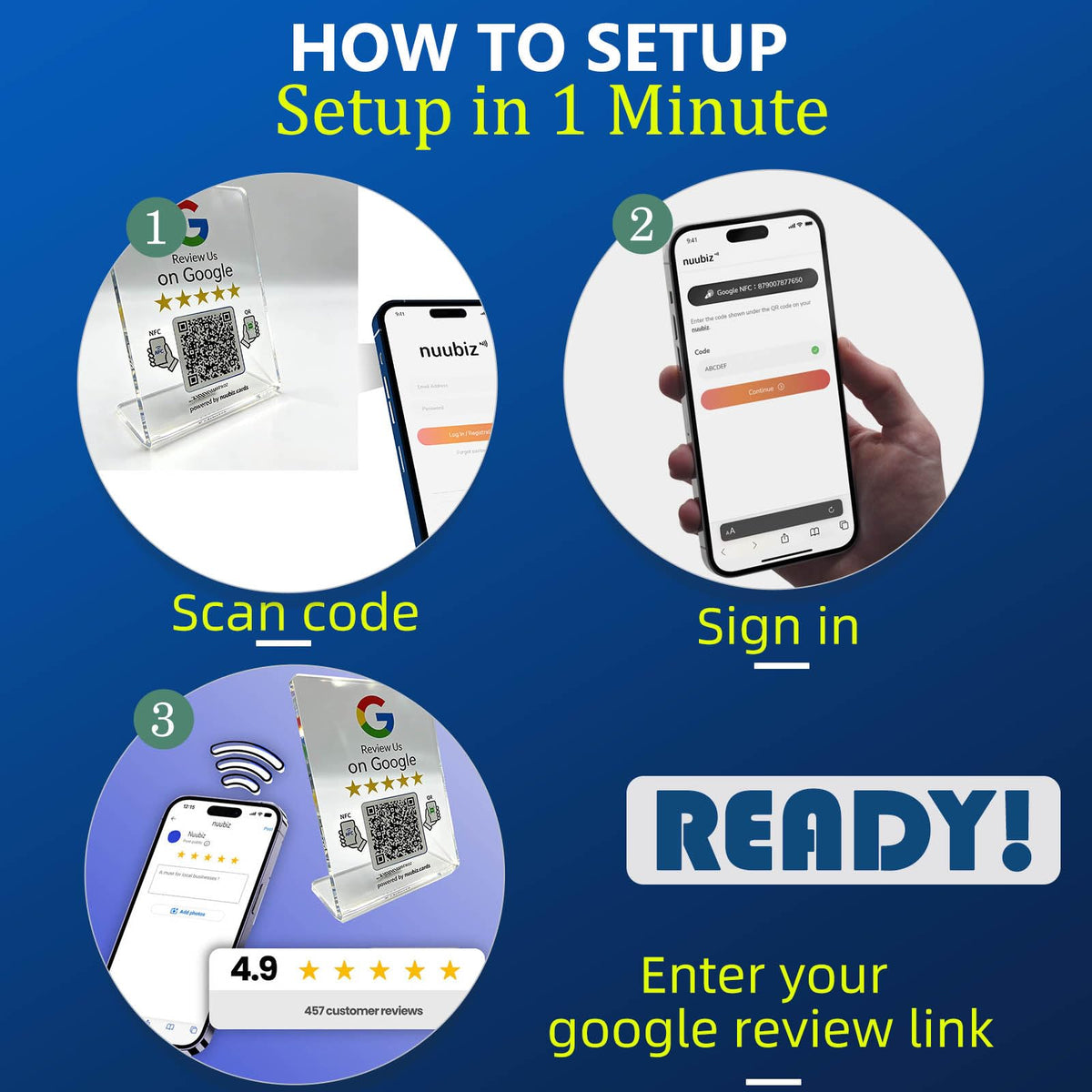 Review Us Stand for Google (1 Pack)– NFC & QR Code