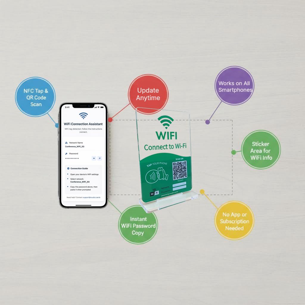 WiFi QR Code Sign for Guests – NFC WiFi Password Display Stand