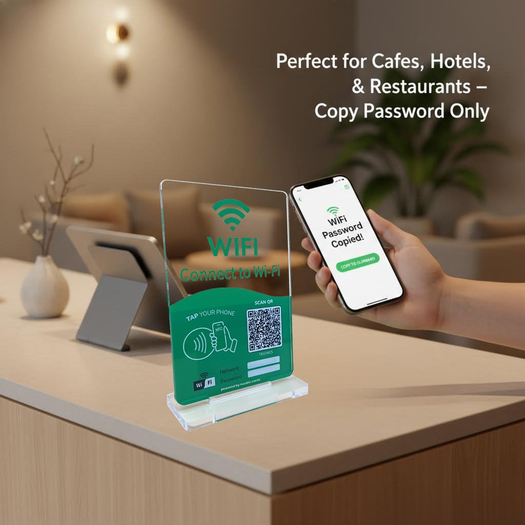 WiFi QR Code Sign for Guests – NFC WiFi Password Display Stand