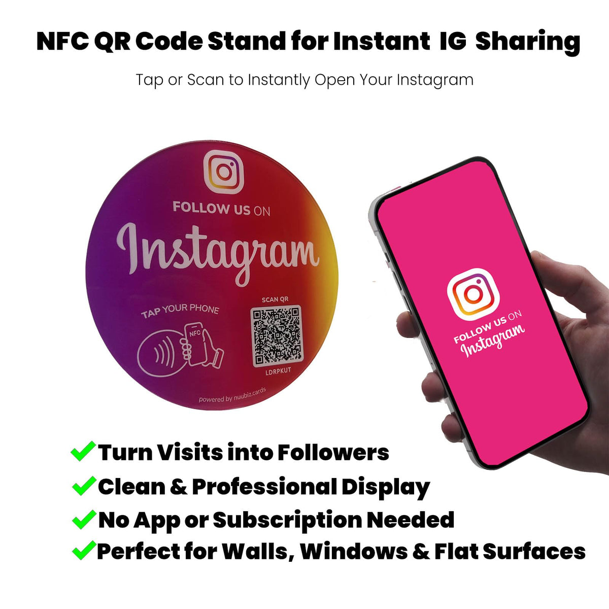 Follow Us on Social Media Sign for Instagram, NFC Tap Social Media QR Sign
