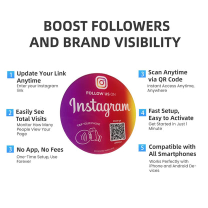 Follow Us on Social Media Sign for Instagram, NFC Tap Social Media QR Sign