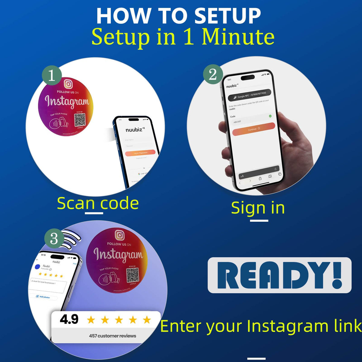 Follow Us on Social Media Sign for Instagram, NFC Tap Social Media QR Sign