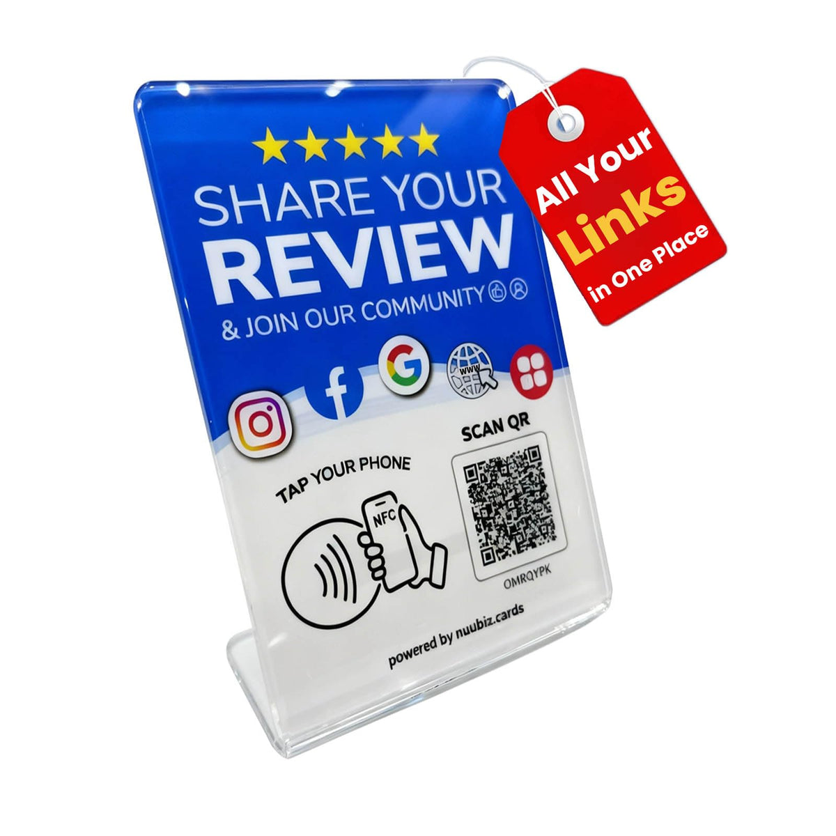Multi-Link Review Stand for Google & Follow Us Sign for Instagram, Facebook