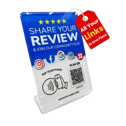 Multi-Link Review Stand for Google & Follow Us Sign for Instagram, Facebook