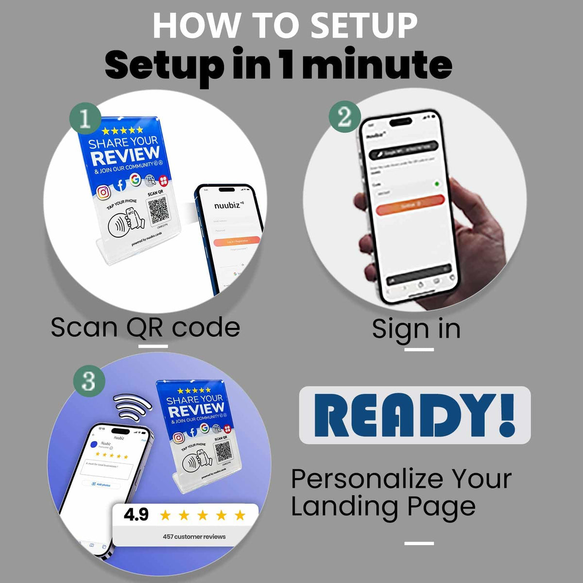 Multi-Link Review Stand for Google & Follow Us Sign for Instagram, Facebook