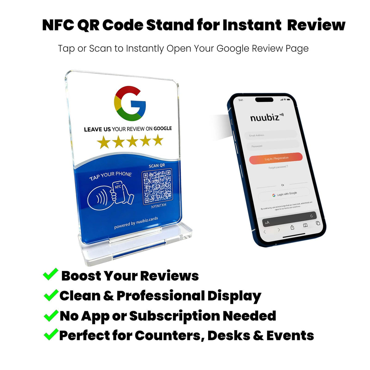 NFC Review Tap Stand Compatible with Google – Review Us Sign with NFC & QR