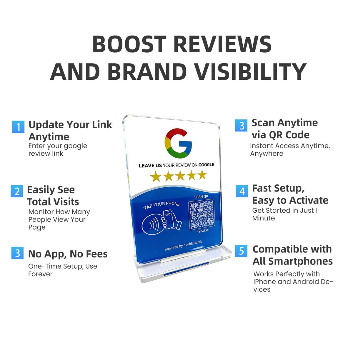 NFC Review Tap Stand Compatible with Google – Review Us Sign with NFC & QR