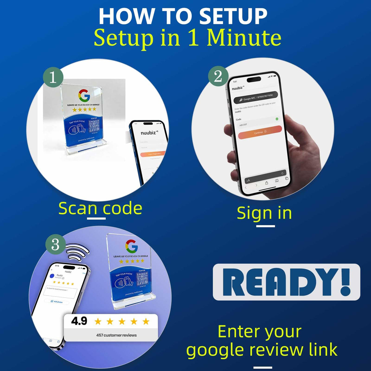 NFC Review Tap Stand Compatible with Google – Review Us Sign with NFC & QR